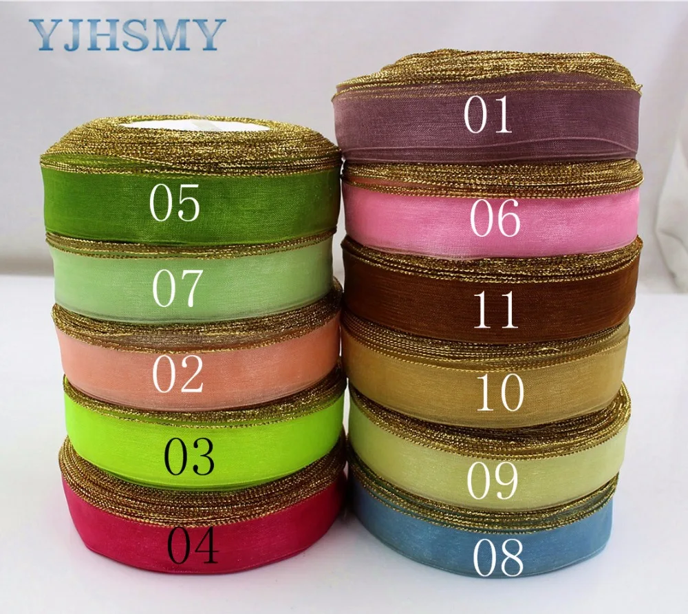 

OOOT BAORJCT 1710235,20MM 50yards/roll Gold side transparent double-sided organza ribbon,