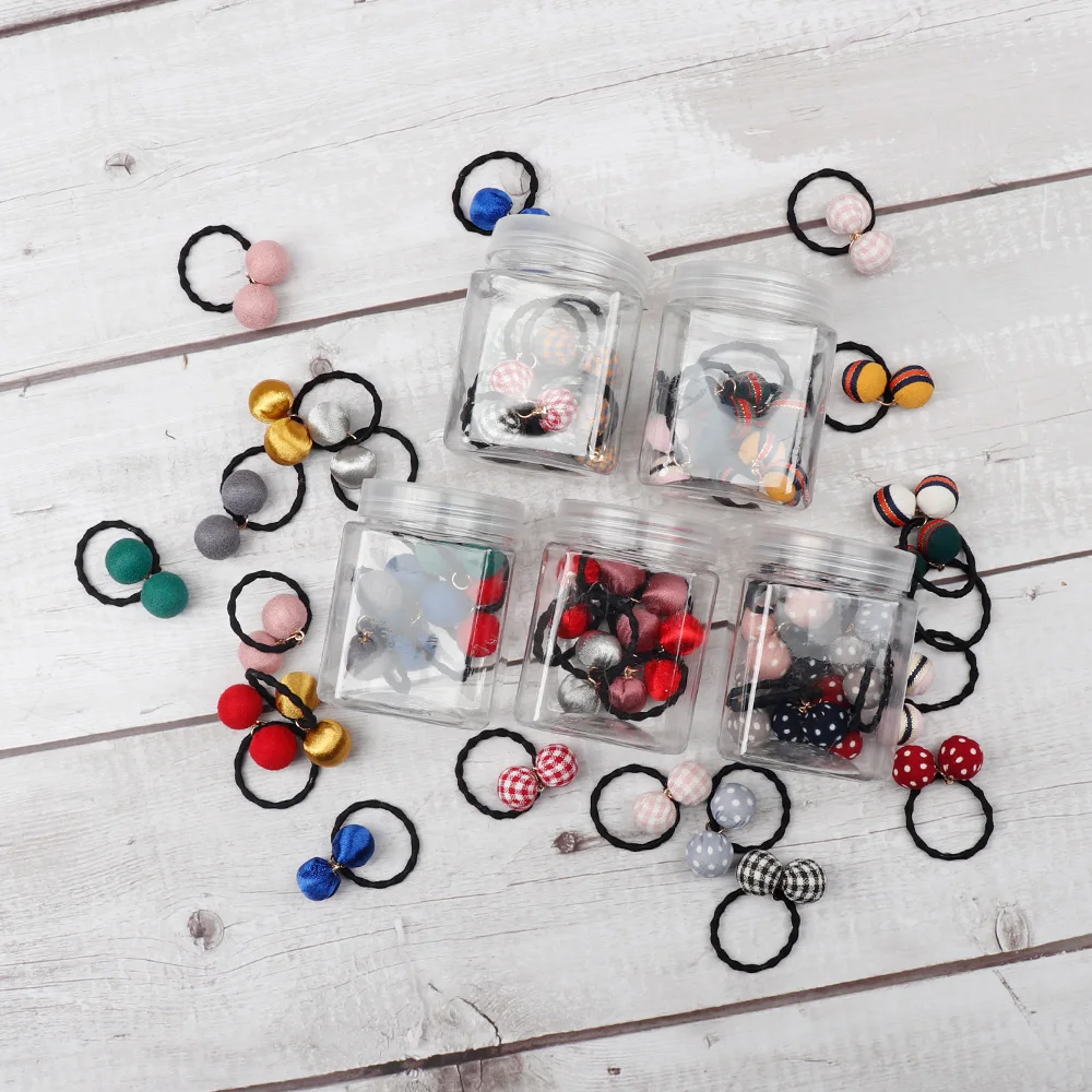 

10pcs/Lot Box Packed Girls Solid Balls Scrunchies Elastic Striped Headbands Rubber Bands Headwear Hair Accessories Gum Fashion