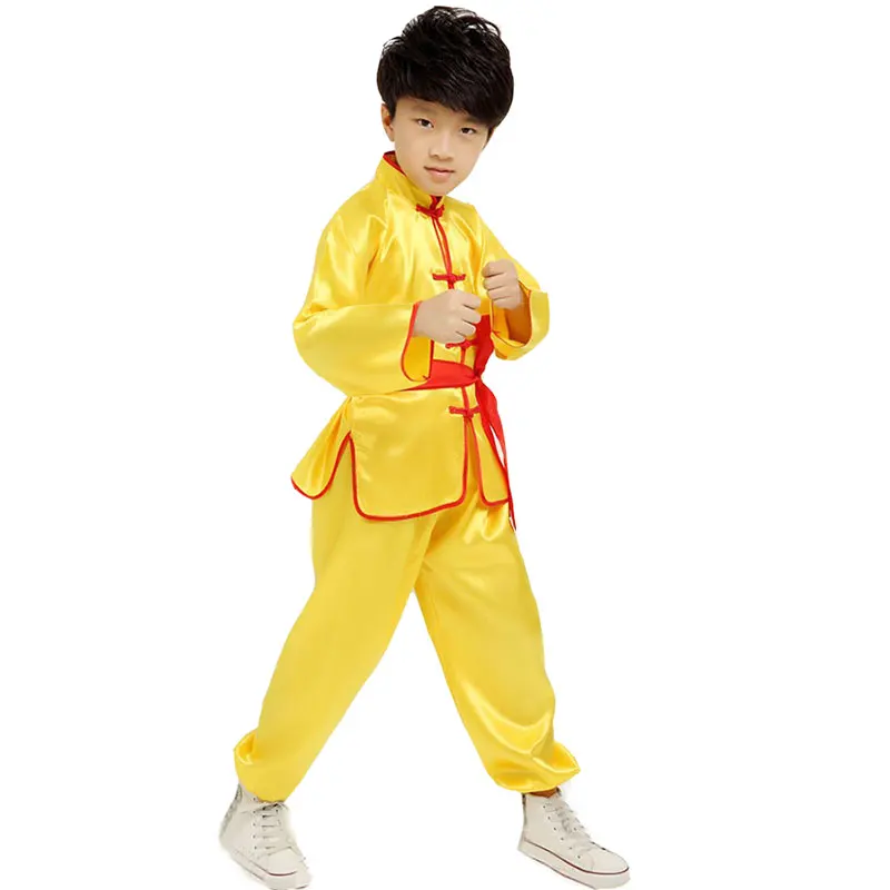 Tae Kwon Do Kids Wushu/Китайская традиционная одежда для мальчиков китайский костюм для кунг-фу Униформа кунг-фу для мальчиков и девочек костюмы кунгфу - Цвет: Золотой