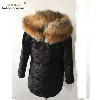 

linhaoshengyue red fox fur ,mink fur liner coat with hood