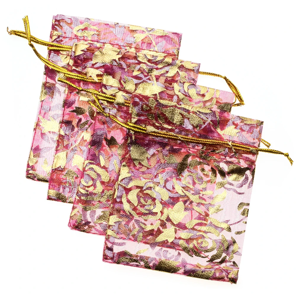 Best 50pcs lot Organza Gift Bags Strap Drawstring Candy Pouches Wholesale Jewelry Packaging With Flower 15x20 17x23 10x12 7x9 cm
