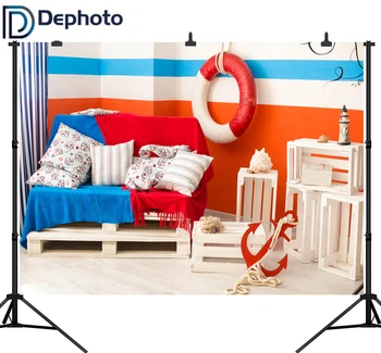 

DePhoto Photographic Background Color Stripe Wall Baby Shower Party Navigation Sailor Backdrop Photo Photocall New Photo Prop