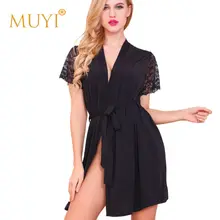 Sleepwear Robe Women Bathrobe Bride and Bridesmaid Robes Dressing Gown with Sash Sexy Night Dress Lace Short Sleeve Kimono Robe