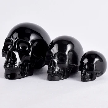 

Natural Obsidian skull figurine Handmade Human Shape Carved Skull statue craft Realistic Feng Shui healing Home decor