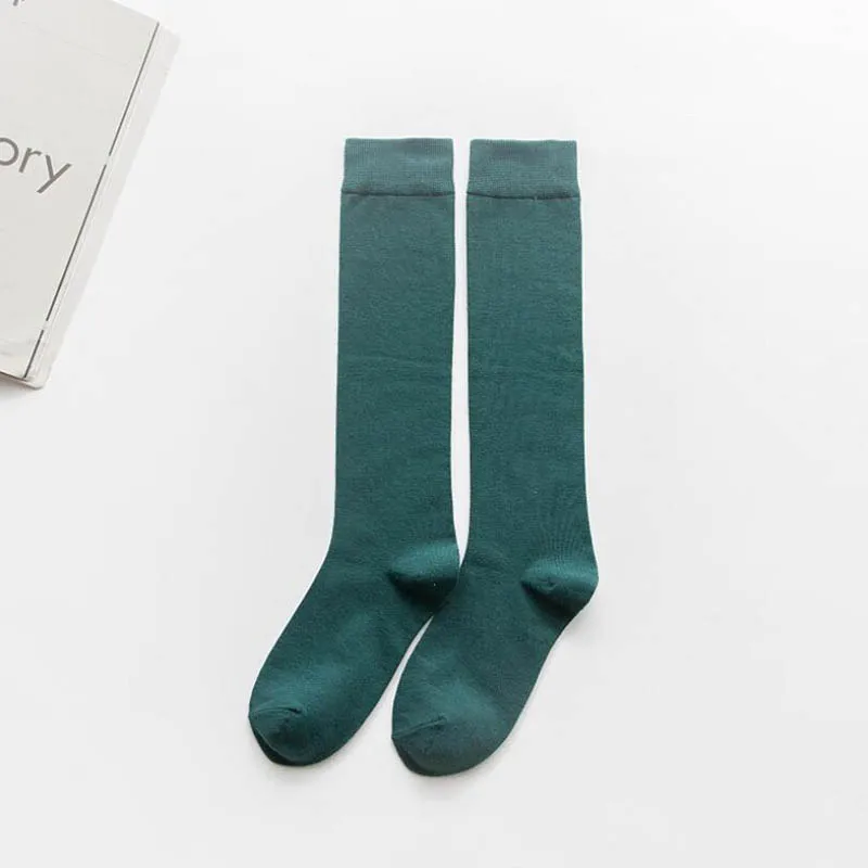 BllooBeell, женские носки милые длинные хлопковые носки До Колена Для Женщин, осенне-зимние носки для школьниц повседневные однотонные носки - Цвет: green 1 pair