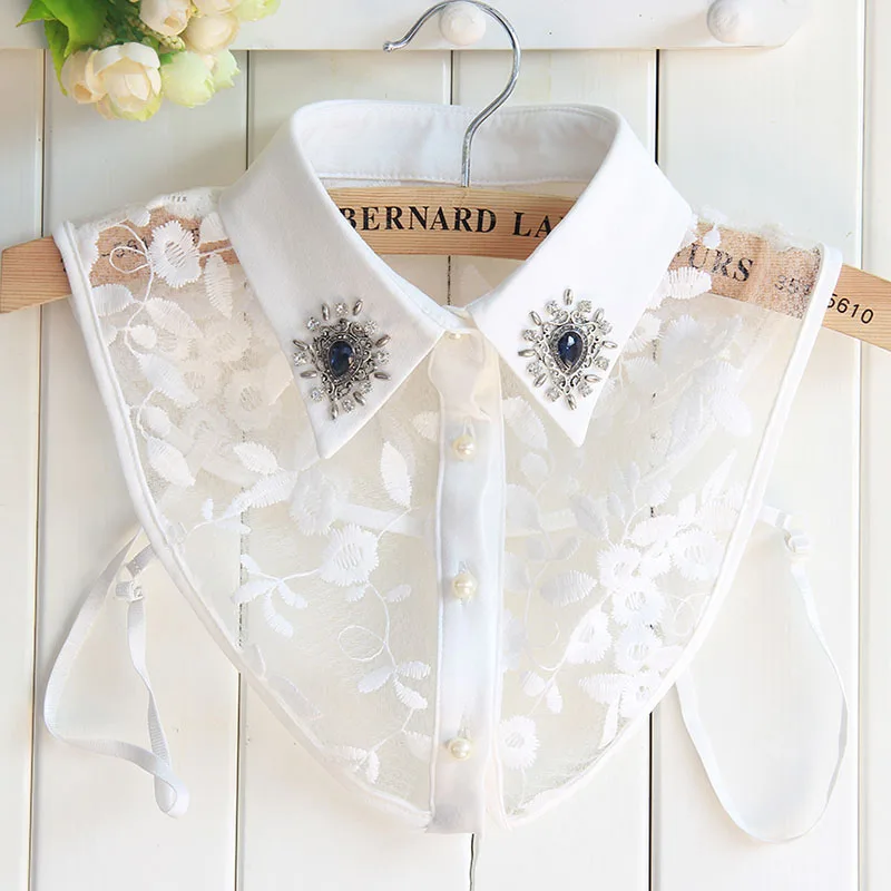 

Fashion Korean Fashion Women Detachable Collars Diamond Crystal Pearls Cowboy Shirt Detachable Shirt Sweater Fake Collar