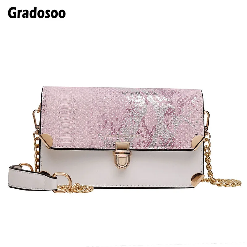 

Gradosoo Alligator Women's Pouch Panelled Crossbody Bag For Women Chain Design Women Bag Over Shoulder Summer Women's Bag LBF563
