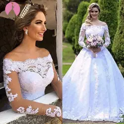 Vestido De Noiva бальное платье Свадебные платья 2019 винтажные кружевные аппликации с открытыми плечами одежда длинным рукавом свадебное