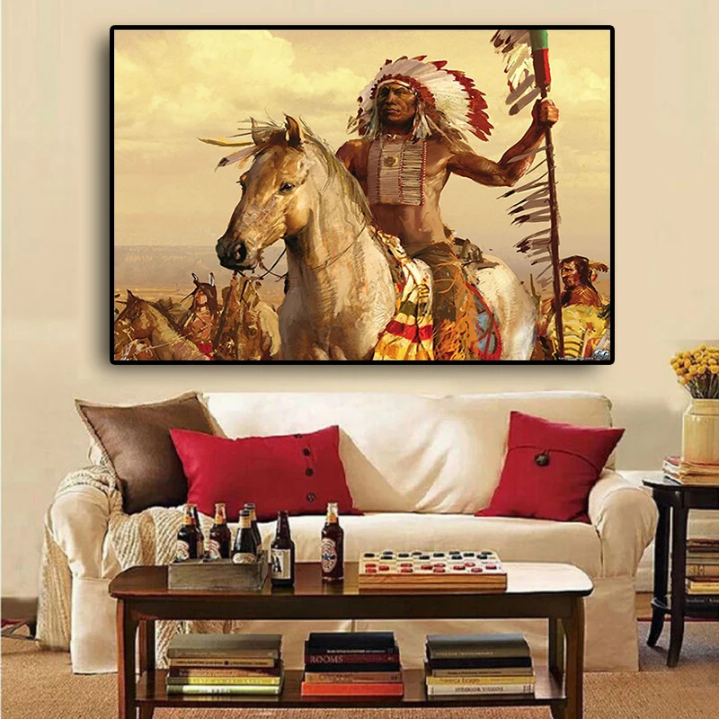 Родные индийские Пернатые лошади картина маслом на холсте плакаты и принты скандинавские настенные картины для гостиной