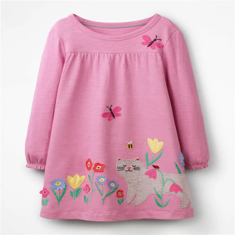 

Jumping Meters Applique Girls Dresses Cotton Princess Long Sleeve Baby Dress Animals Children Costume Party Cute Girls Dresses