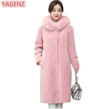 YAGENZ Высококачественная зимняя куртка женская одежда воротник из искусственного меха лисы пальто с капюшоном Длинная куртка большого размера красные женские топы 656