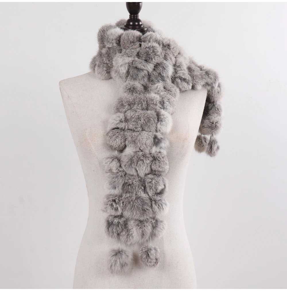 New Winter Women Real Rabbit Fur Scarf Natural Warm Rabbit Fur Muffler Girl Fashion Knitted Genuine Rabbit Fur Scarves