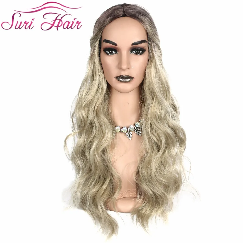 Suri Hair Long Body Wave Wig Ombre Brown Blonde Pink High Density Heat Resistant Synthetic For White Women Cosplay | Шиньоны и парики