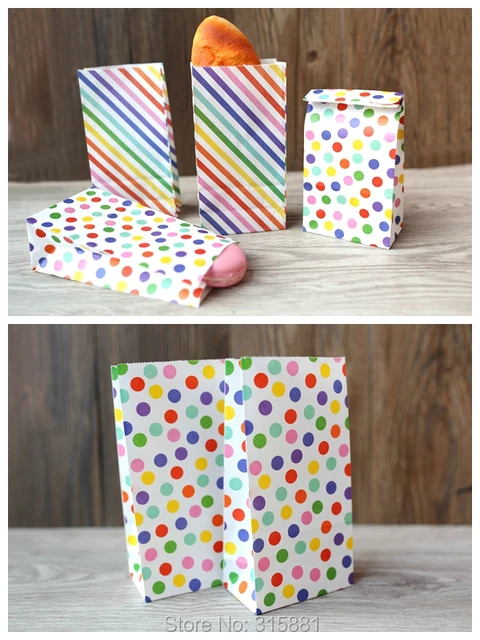 Color dot stripe Kraft Paper Bag,Party Favor Bags, Candy Cookie Bread Nuts Bag For Biscuits Snack Baking Package bag  10pcs/lot