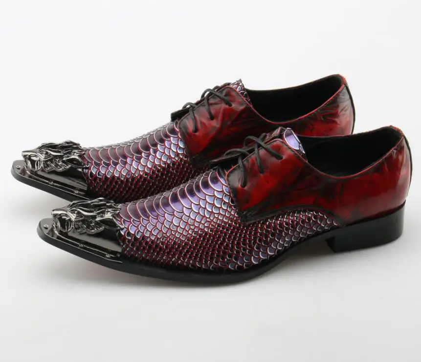 

Eunice Choo Mix Color Finsh Skin Embossed Leather Shoes Formal Dress Groom Wedding Formal Derby Shoes Metal Toe Lace Up Shoes