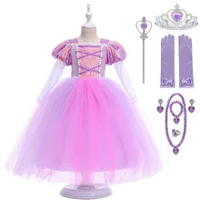 Костюм принцессы Рапунцель для девочек от 4 до 12 лет вечерние платья Рапунцель из тюля с длинными рукавами для костюмированной вечеринки
