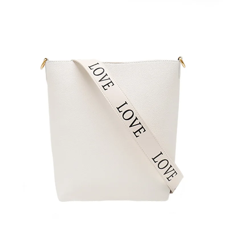 

Simple Style Patchwork Wide Shoulder Strap Letter Leather Bucket Bag Women Crossbody Bag