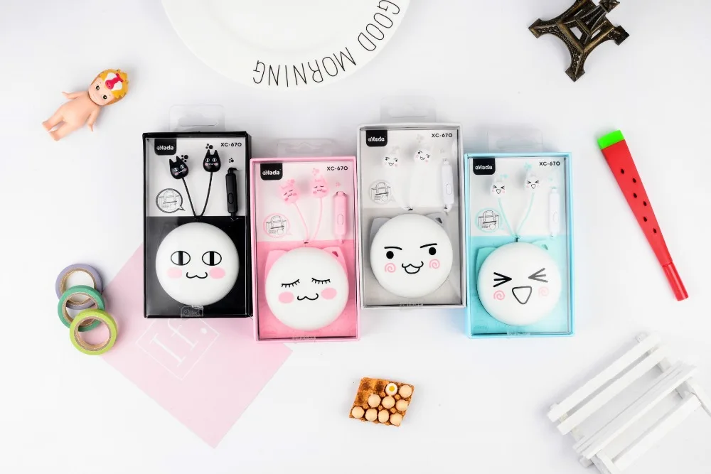 Chiclits Earphone Cute Facial Expression Cartoon Cat In-ear Headset With Mic Earplugs With Storage Box For Xiaomi Android phone Kids Girls Gifts (7)