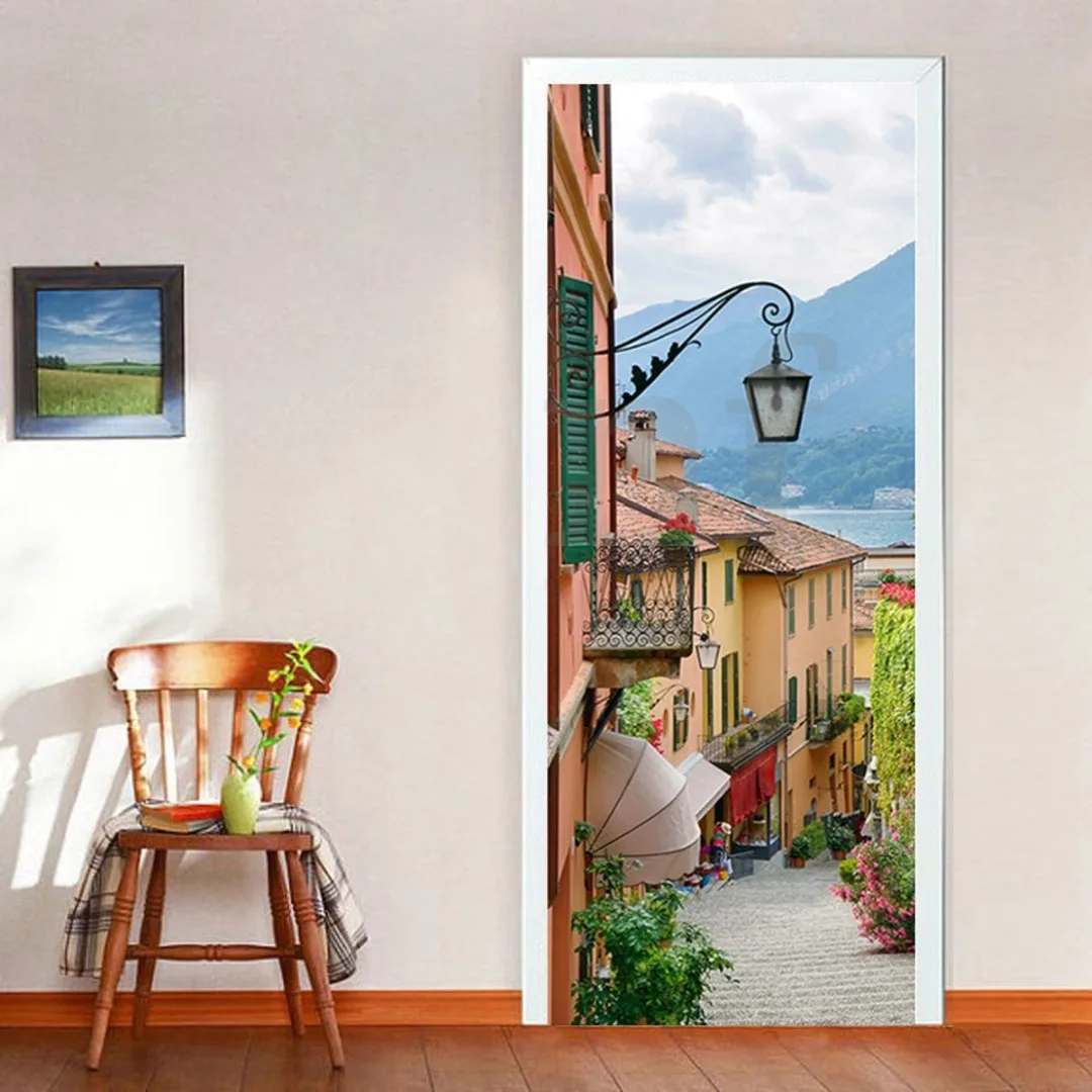 Fashion 3D Self Adhesive Scenery Door Wall Fridge Sticker Decals Wrap Mural Home Decor