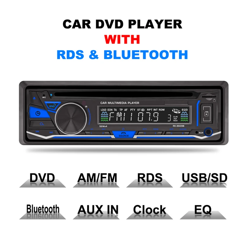 Bluetooth Car Stereo Radio Audio Player 1 DIN Hands Free Receiver CD DVD VCD WMA MP3 Player 12V Car Stereo FM Aux USB Input audio-player : image Bluetooth Car Stereo Radio Audio Player 1 DIN Hands Free Receiver CD DVD VCD WMA MP3 Player 12V Car Stereo FM Aux USB Input audio-player