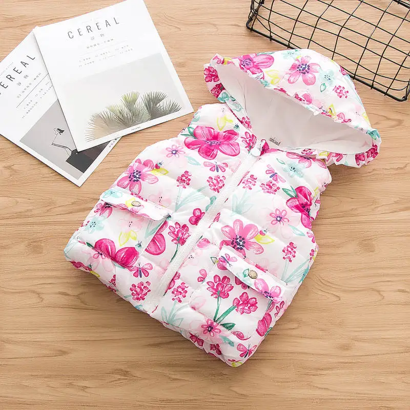 

Bibicola childrens vests spring autumn hooded printed baby girl vest cute flower pattern vest winter warm jacket