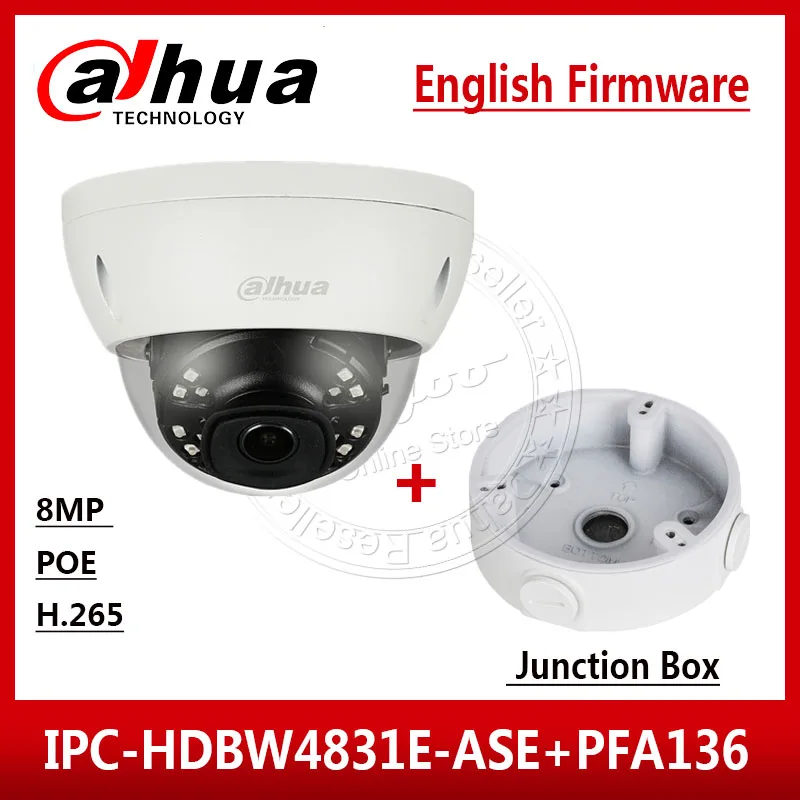 

Dahua IPC-HDBW4831E-ASE 4K 8MP POE IP Camera IR30m Security Camera With Audio Alarm SD Card with logo &Junction Box PFA136