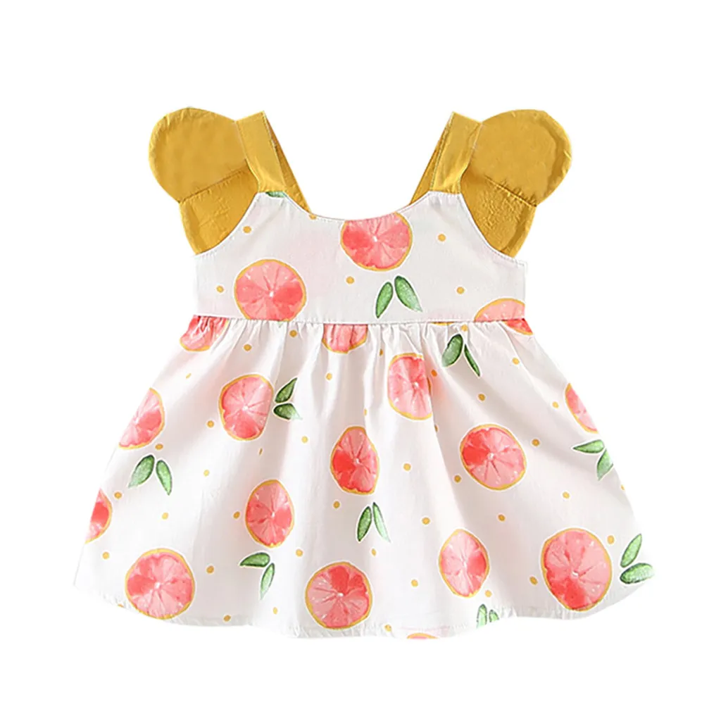 

Dresses Sleeveless baby dress clothing summer Girl Fruit peach Print Wings princess (6M-24M)