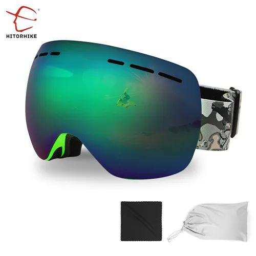 Hitorhike бренд лыжные очки двойной UV400 Анти-туман большой Лыжная маска очки Лыжный спорт профессиональный Для мужчин Для женщин Снег Сноуборд очки - Цвет: GREEN