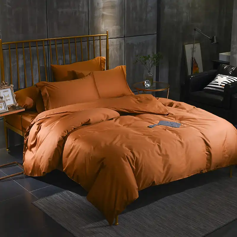 Solid Color Light Purple Pink Blue Grey Orange Bedding Set Queen