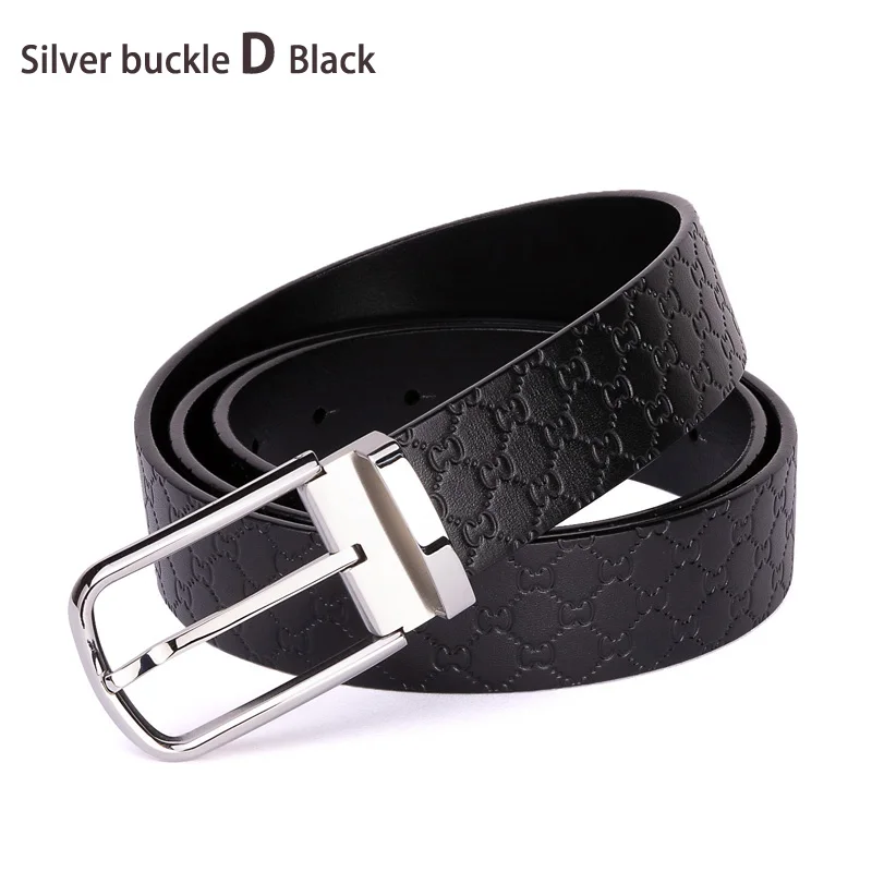 Silver D Black belt Роскошный ремень из нержавеющей стали с пряжкой, мужской ремень из натуральной воловьей кожи, официальные ремни, классический дизайн - Цвет: Silver D Black belt