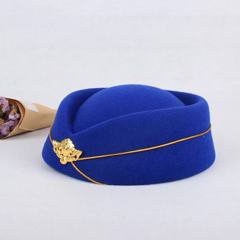 yandy costumes 2019 Party Cap Wool Felt Air Hostesses Beret Hat Base Cap Airline Stewardess Sexy Formal Uniform Hat Caps Accessory Roll play anime cosplay female Cosplay Costumes