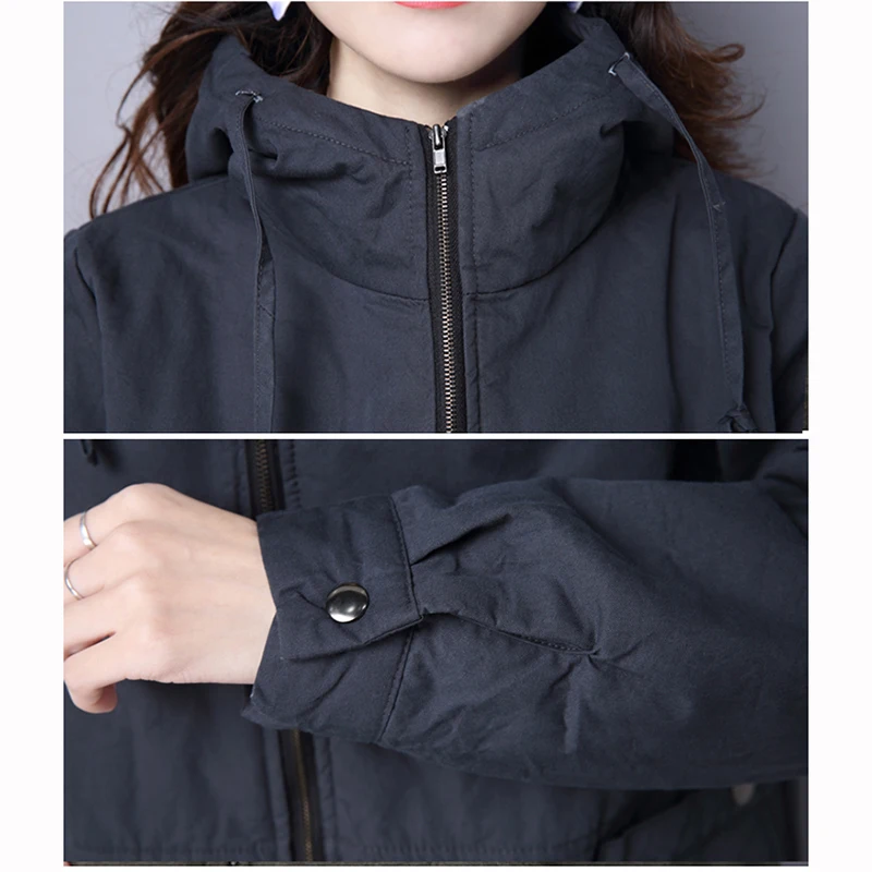 Black Hiver Coton Manches gray 2018 Parkas Solide Mode Femmes Zipper À Ll322 Section Longue Chaud Moyen Couleur Nouveau Longues Manteau Capuche 11wHr
