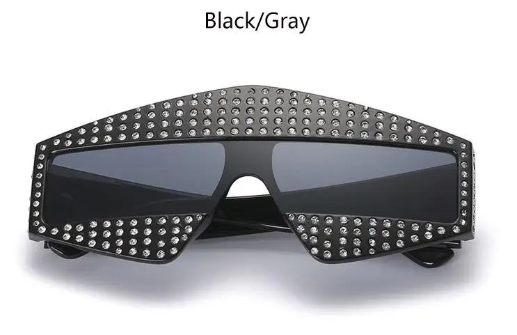 Негабаритные солнцезащитные очки со стразами женские винтажные Роскошные паровые панк очки женские солнцезащитные очки женские оттенки большие солнечные очки в оправе - Цвет линз: C1 black gray