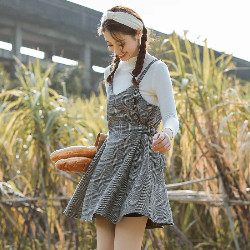 

Women's Loose Dresses Japanese Harajuku Ulzzang Punk Casual Plaid Strap Dress Female Korean Kawaii Cute Clothing For Women