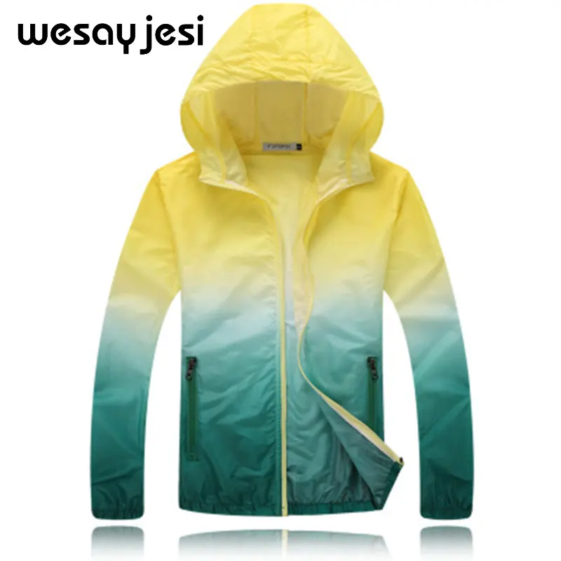 2018 Summer Sunscreen Coat women Jacket zipper Gradient color Unisex Windbreaker Waterproof Thin Hooded Zipper Quick Drying Coats