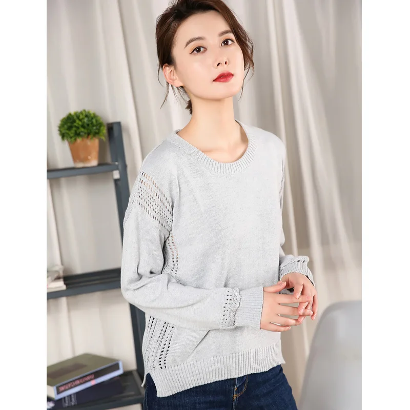 ZEHANGSEA-Knitted Women's Openwork Sweater Long Sleeve Tops Solid Color Pullover 2019 Korean Sweater Autumn Winter-Free shipping