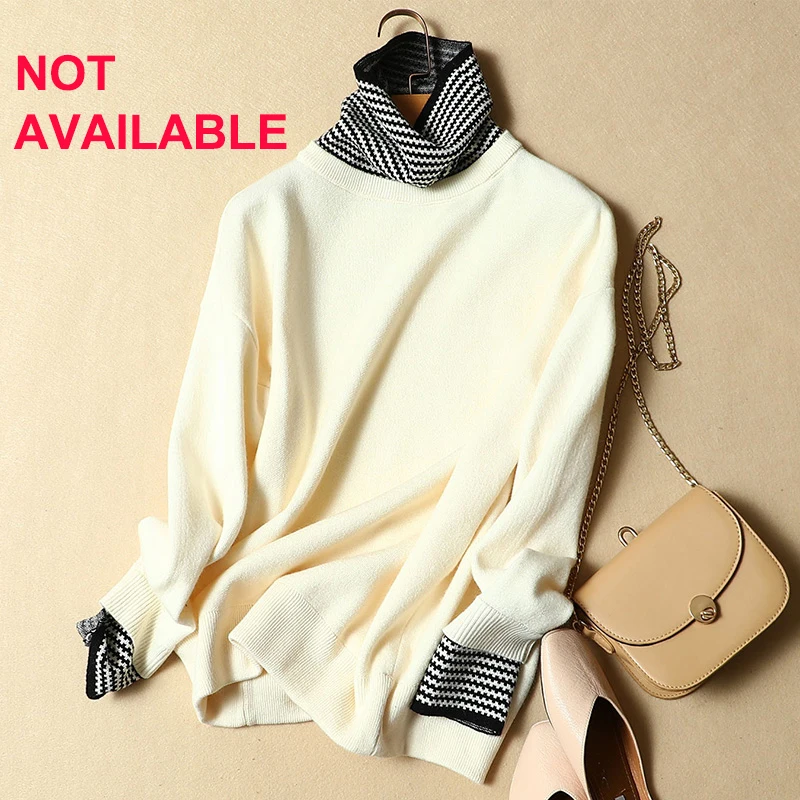 ONLY Yellow AND Red AVAILABLE winter women sweater female loose striped turtleneck pullovers female loose thick warm sweater