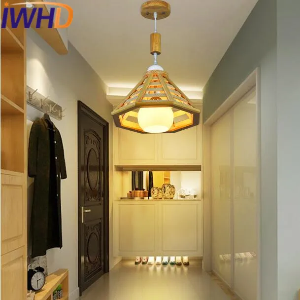 Iwhd Estilo nórdico madera LED Lámparas colgantes creativo lámpara colgante de cristal moderno hogar Iluminación lámparas lampara pasillo iluminacion