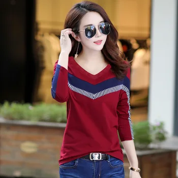 

2019 Spring and Autumn New Women's Wild Pullover Women's Slim Fit Long Sleeve T-Shirt Women's high quality V-neck pullover