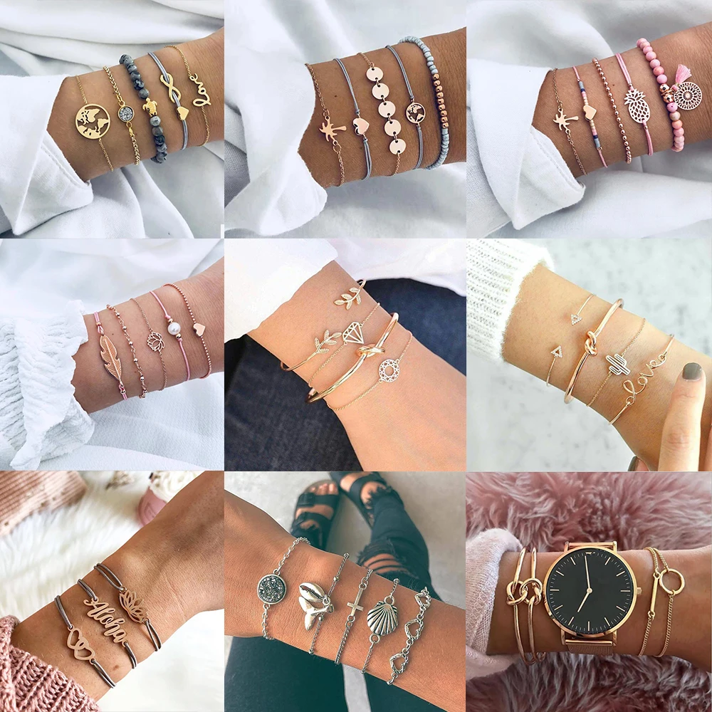 

3 Pcs/Set Bohemian ALOHA Letter Love Lotus Tassel Charm Bracelets Set For Women Multilayer Weaving Rope Bracelet Jewelry Gifts