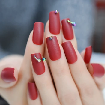 

Punk Style Nail Art False Nails Square Matte Rainbow Alloy Horse-shoe Decorative Designed Nails Cool for Party