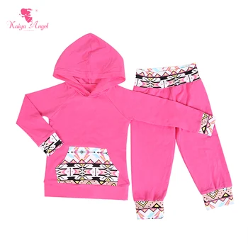 

Kaiya Angel Back To School Outfit Long Sleeve Floral Cuff & Pocket Hooded Tops With Trousers Children Autumn Winter Clothing Set