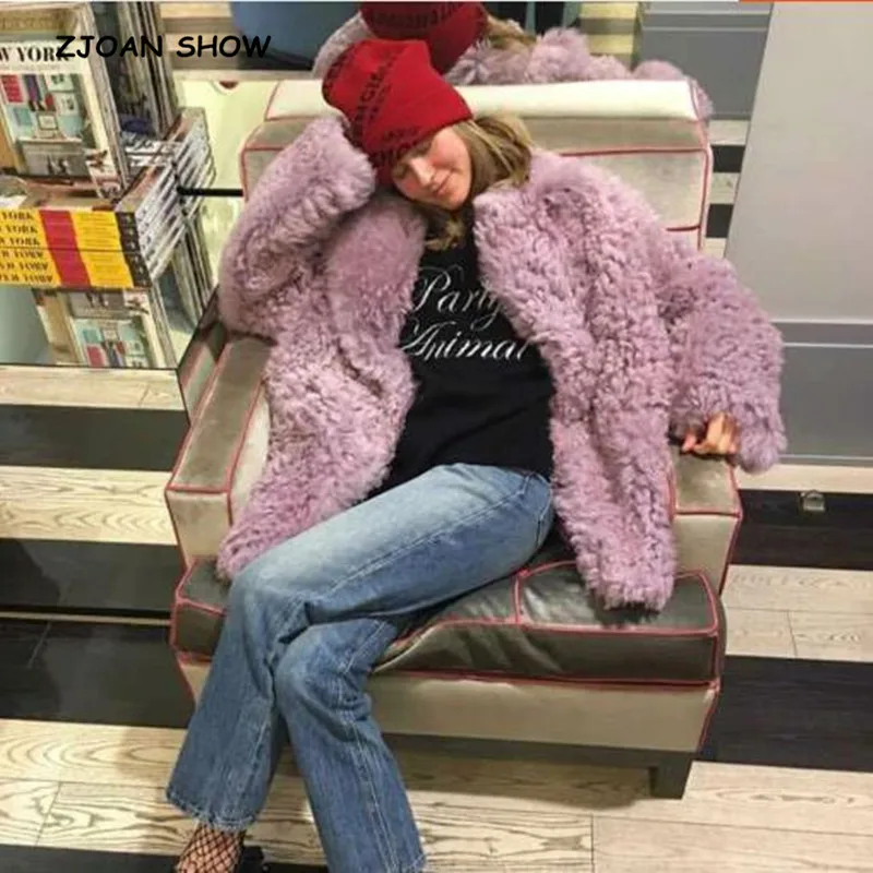 

HIGH QUALITY 2018 New Women Winter Curly Faux Lambswool Fur Coat Korea Lapel Keep Warm Shaggy Hairy Fur Jacket Femme Outwear