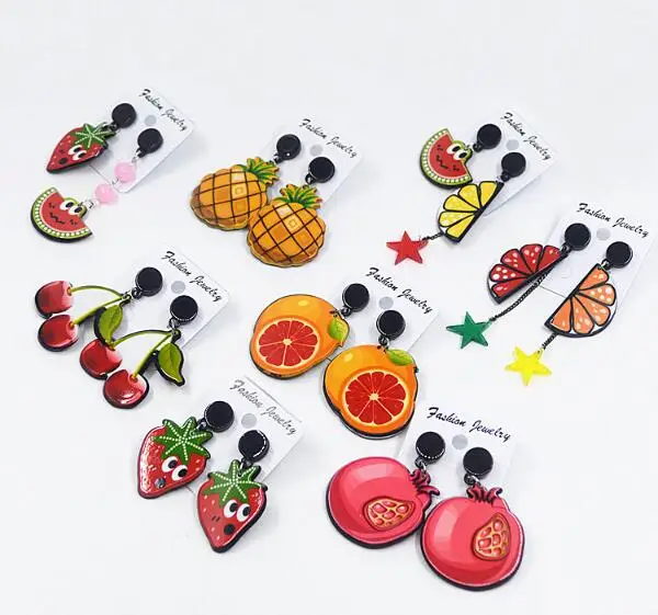 

New arrival acrylic pomegranate watermelon strawberry pineapple drop earrings for women girl cute fruit earrings jewelry