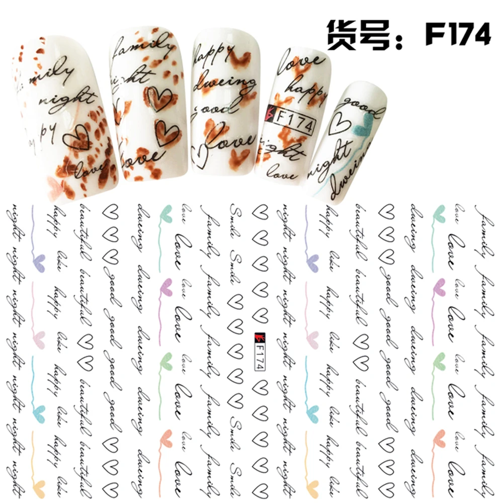 1 sheet English letter pattern design thin adhesive beauty nail decals