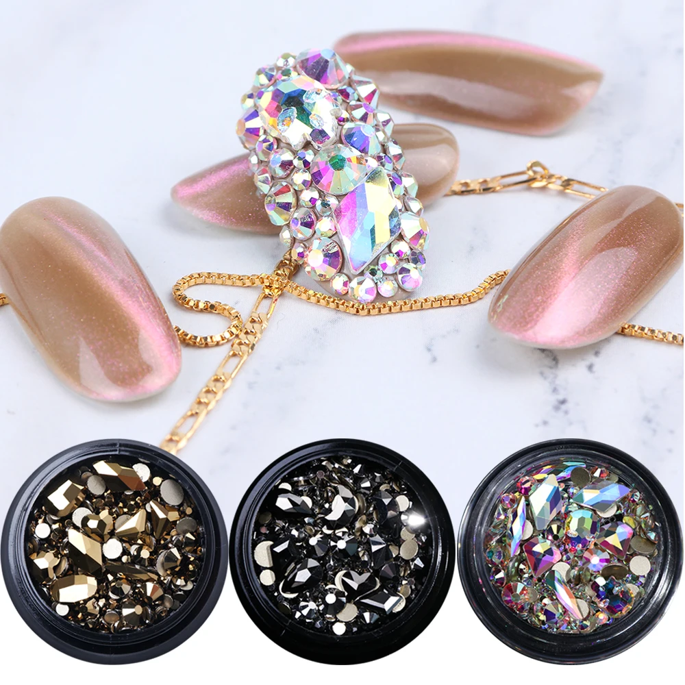 

1 Bottle Irregular Flatback Diamond Nail Rhinestones 3D Nail Art Decorations Mixed Sizes Shiny Gems Manicure Accessories SA768