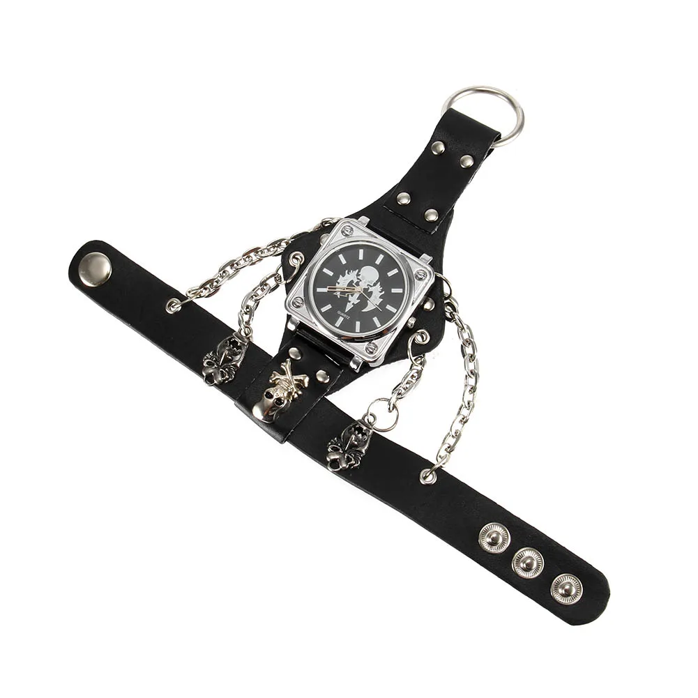 

Punk Style Quartz Wrist Watch Ring Chain Connection with Scorpion Skull Decoration Rivet Strap LL@17