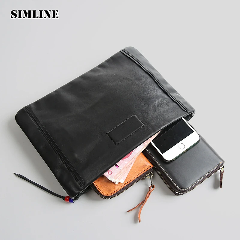 

New Luxury Brand Designer Vintage Genuine Soft Sheepskin Leather Men Male Zipper Clutch Bag Handy Bags Handbag Handbags For Man