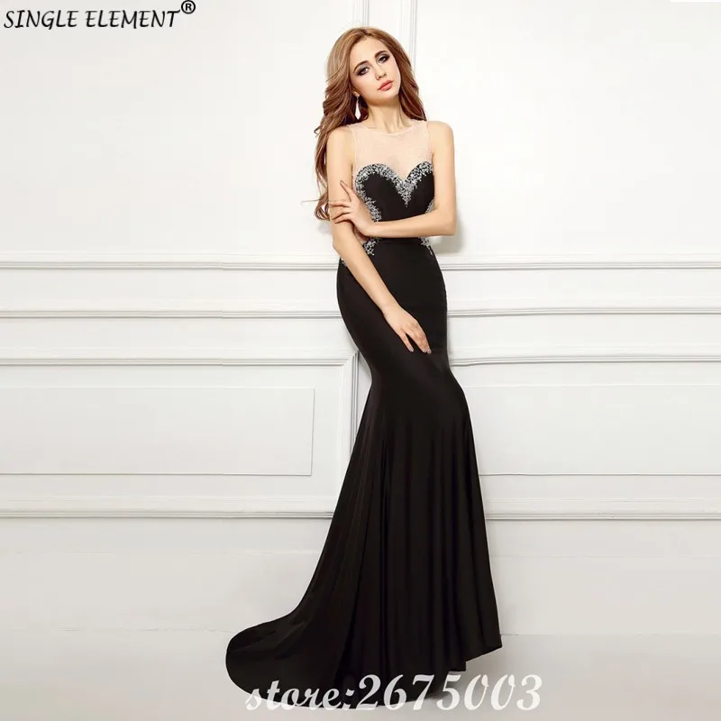 

SINGLE ELEMENT Real Photo Custom Modest Black Long Women Mermaid Evening Dresses