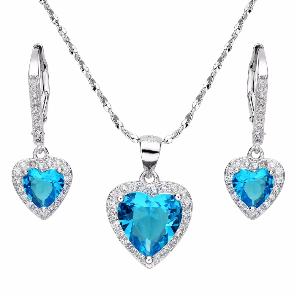 BELLA Fashion Small 925 Sterling Silver Heart Shape Necklace Set Cubic
